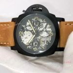 Best Quality Panerai Black Hollow Watch 47mm Brown Leather Strap